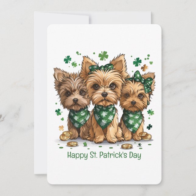 Tarjeta Festiva Feliz día de San Patricio Yorkshire Terrier (Anverso)
