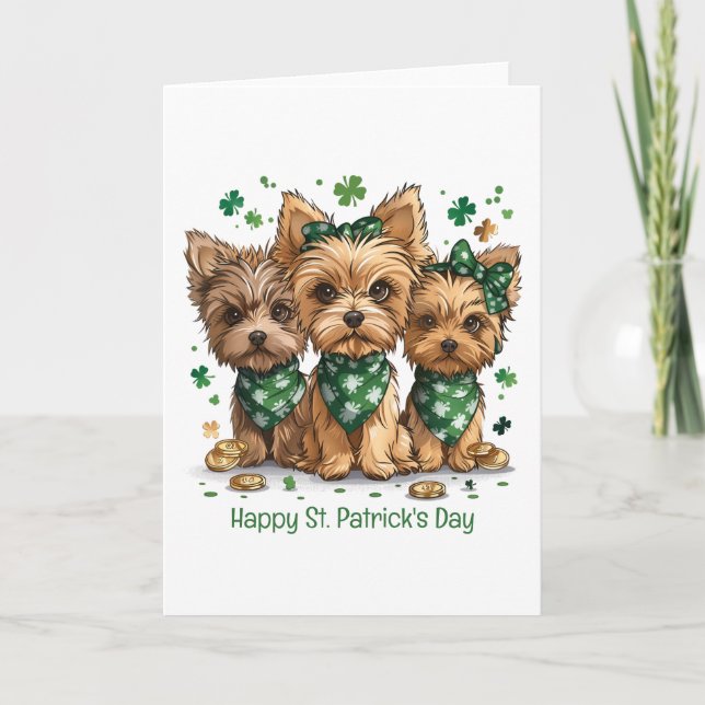 Tarjeta Festiva Feliz día de San Patricio Yorkshire Terrier Dogs (Anverso)