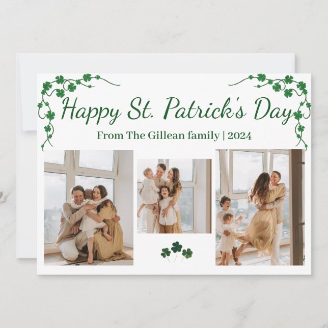 Tarjeta Festiva Feliz Día de San Patrick Familia Shamrock 3 foto (Anverso)