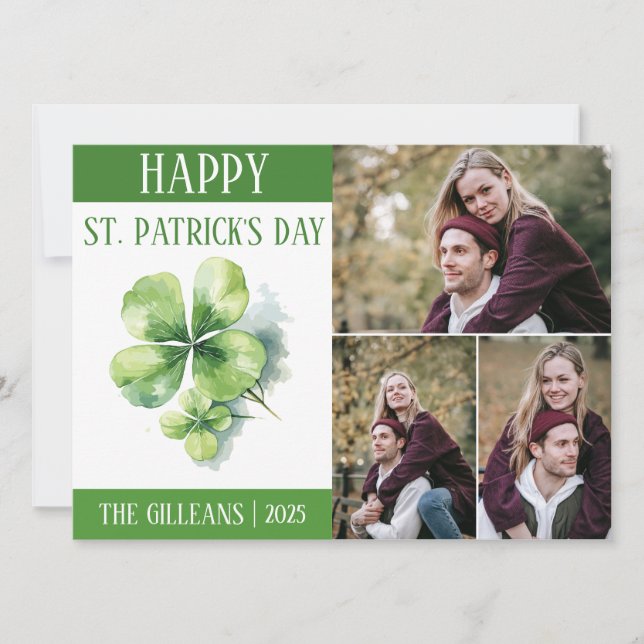 Tarjeta Festiva Feliz Día de San Patrick Familia Shamrock 3 foto (Anverso)