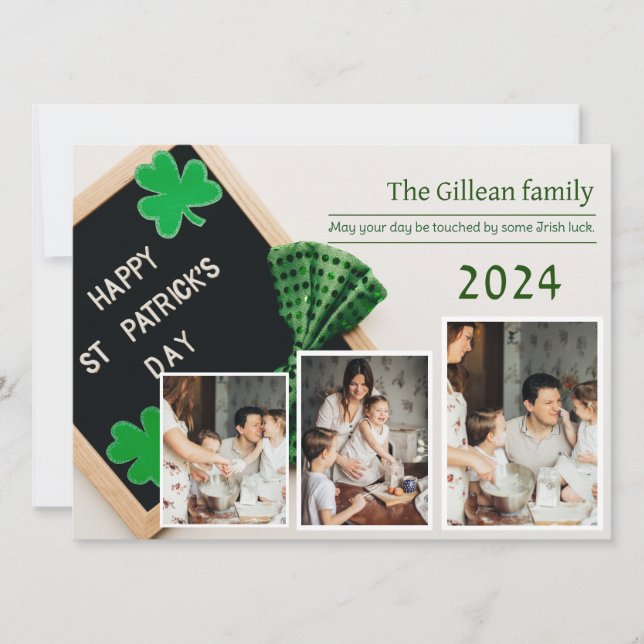 Tarjeta Festiva Feliz Día de San Patrick, foto de la familia Shamr (Anverso)