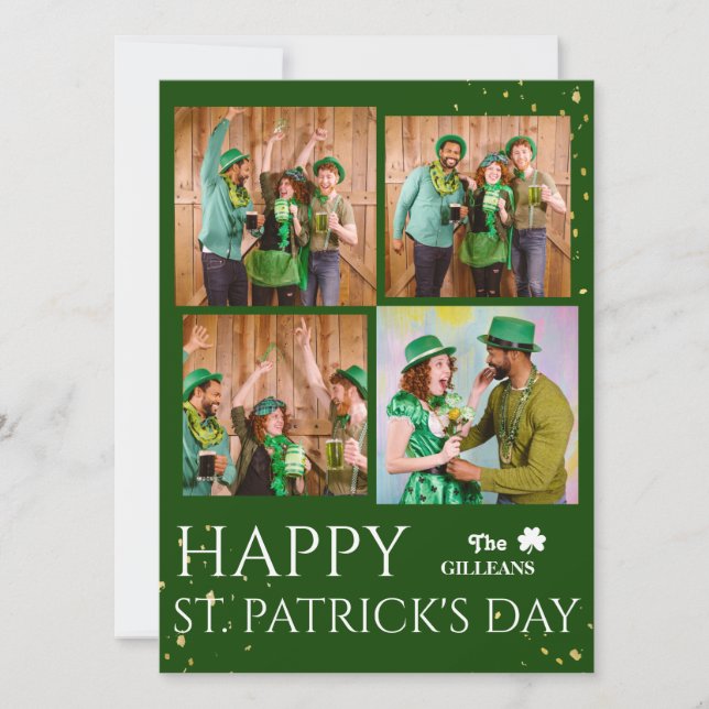 Tarjeta Festiva Feliz Día de San Patrick, foto de la familia Shamr (Anverso)