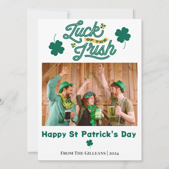 Tarjeta Festiva Feliz Día de San Patrick, foto de la familia Shamr (Anverso)