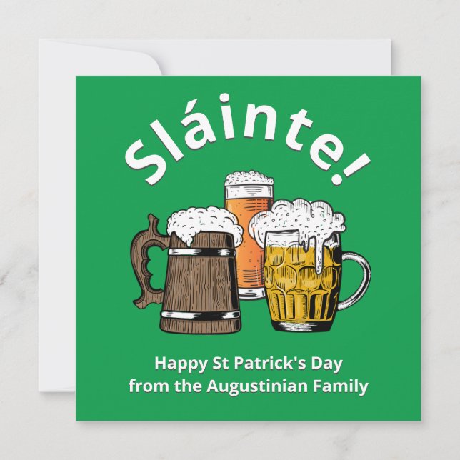 Tarjeta Festiva ¡FELIZ DÍA DE SAN PATRICK Sláinte! Cervezas (Anverso)