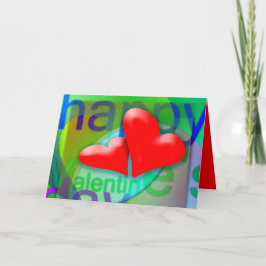 Tarjeta Festiva Feliz Día de San Valentín 2 corazones rojos saluda