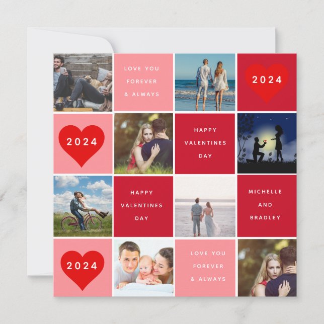 Tarjeta Festiva Feliz día de San Valentín 8 cuadrícula de fotos (Anverso)