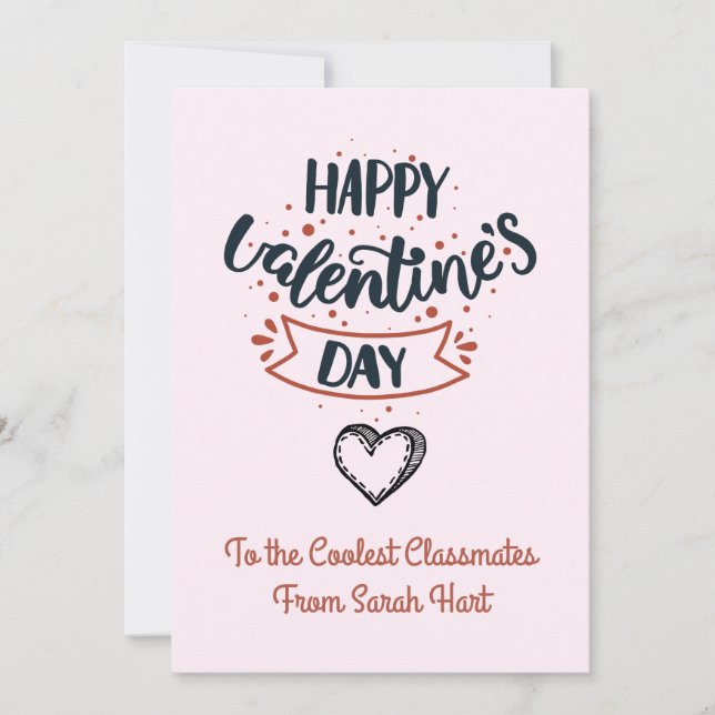 Tarjeta Festiva Feliz Día De San Valentín A Los Niños Compañeros D (Anverso)