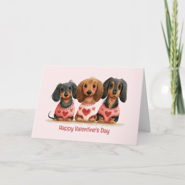 Tarjeta Festiva Feliz Día de San Valentín a los perros Dachshund (Anverso)