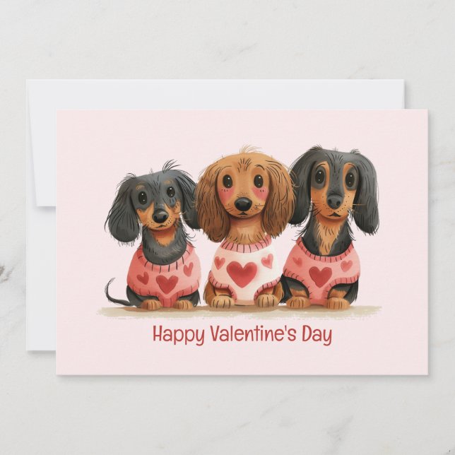 Tarjeta Festiva Feliz Día de San Valentín a los perros Dachshund (Anverso)