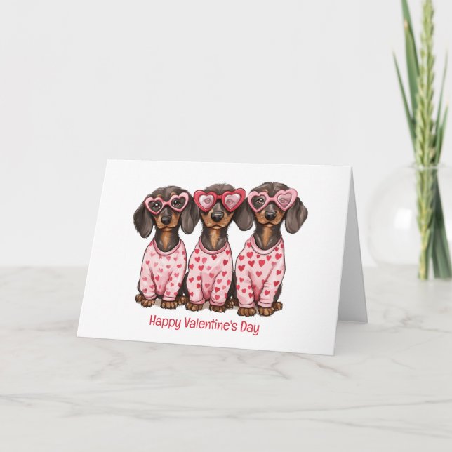Tarjeta Festiva Feliz Día de San Valentín a los perros Dachshund (Anverso)