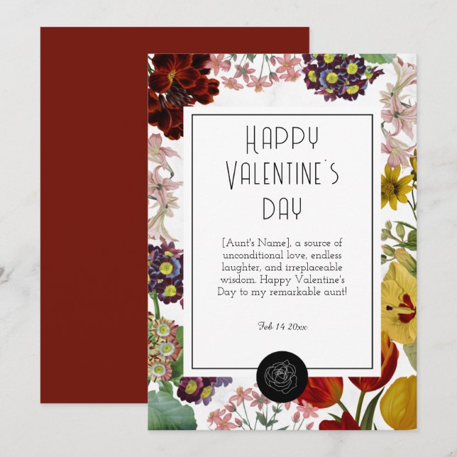 Tarjeta Festiva Feliz Día De San Valentín a mi tía (Anverso / Reverso)