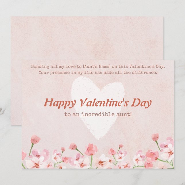Tarjeta Festiva Feliz Día De San Valentín a mi tía (Anverso / Reverso)