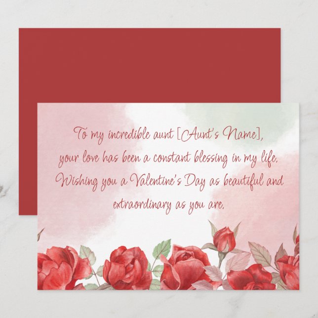 Tarjeta Festiva Feliz Día De San Valentín a mi tía (Anverso / Reverso)