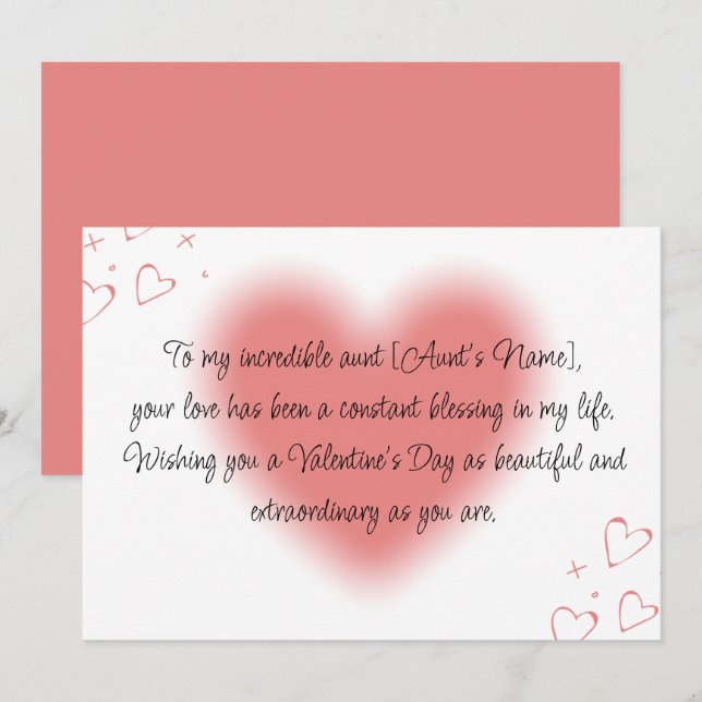 Tarjeta Festiva Feliz Día De San Valentín a mi tía (Anverso / Reverso)