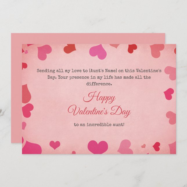 Tarjeta Festiva Feliz Día De San Valentín a mi tía (Anverso / Reverso)