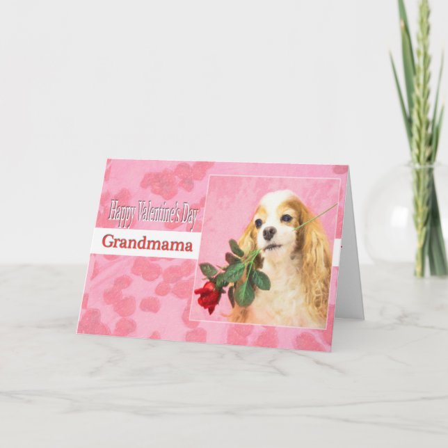 Tarjeta Festiva Feliz Día de San Valentín abuela con perro y Rosa (Anverso)
