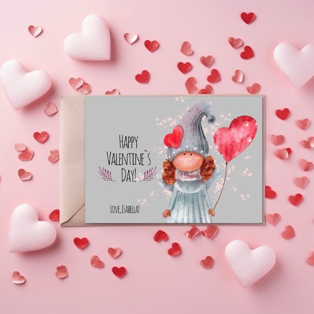 Tarjeta Festiva Feliz Día de San Valentín acuarela Girly Gnome Pun (Subido por el creador)