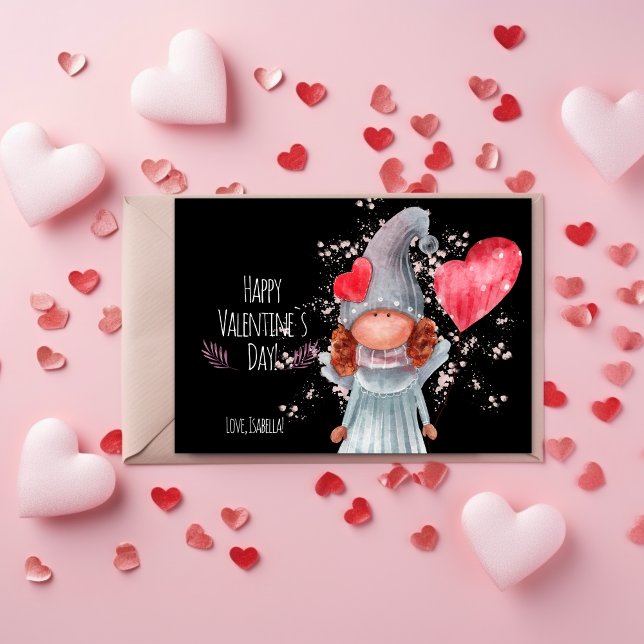 Tarjeta Festiva Feliz Día de San Valentín acuarela Girly Gnome Pun (Subido por el creador)