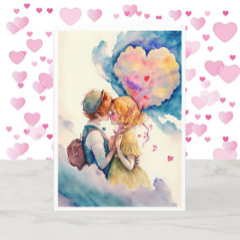 Tarjeta Festiva Feliz Día de San Valentín acuarela pareja joven
