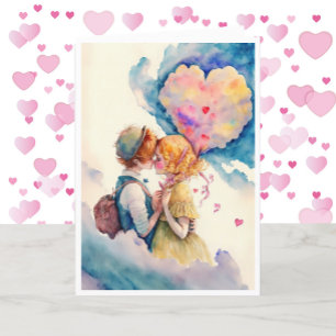 Tarjeta Festiva Feliz Día de San Valentín acuarela pareja joven