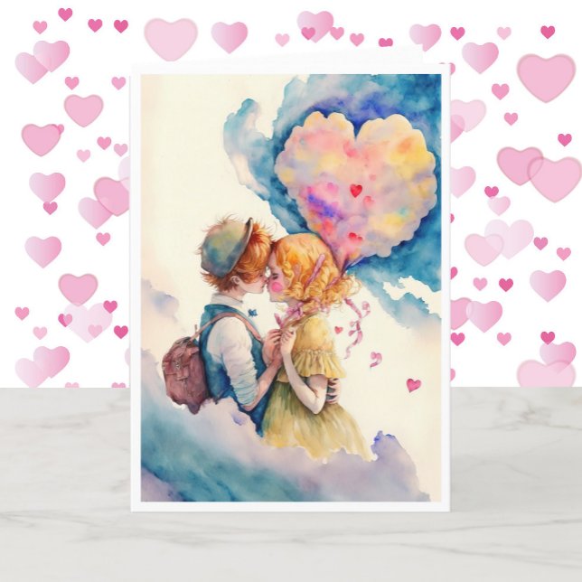 Tarjeta Festiva Feliz Día de San Valentín acuarela pareja joven (Subido por el creador)