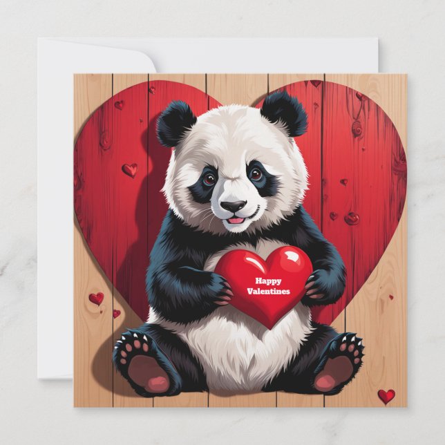 Tarjeta Festiva Feliz día de San Valentín al oso panda (Anverso)