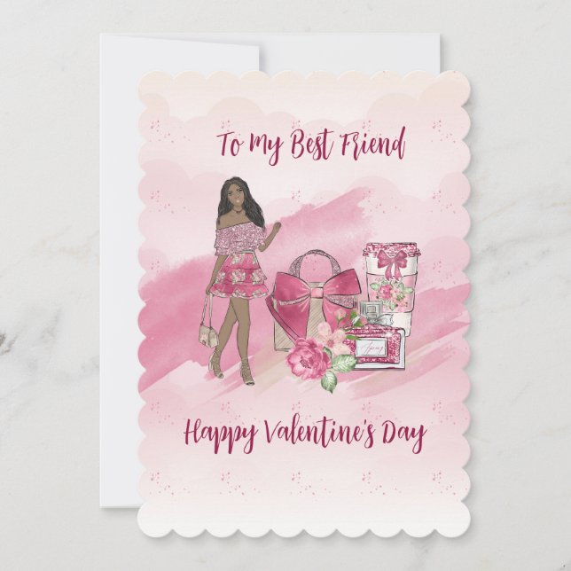 Tarjeta Festiva Feliz día de San Valentín amiga negra (Anverso)