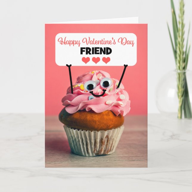 Tarjeta Festiva Feliz Día de San Valentín Amigo Cupcake (Anverso)