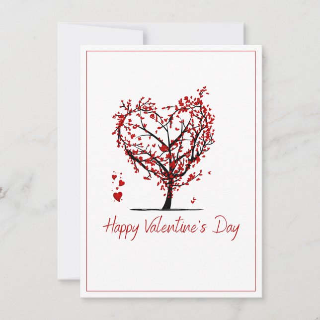 Tarjeta Festiva feliz día de san valentín árbol en forma de rojo  (Anverso)