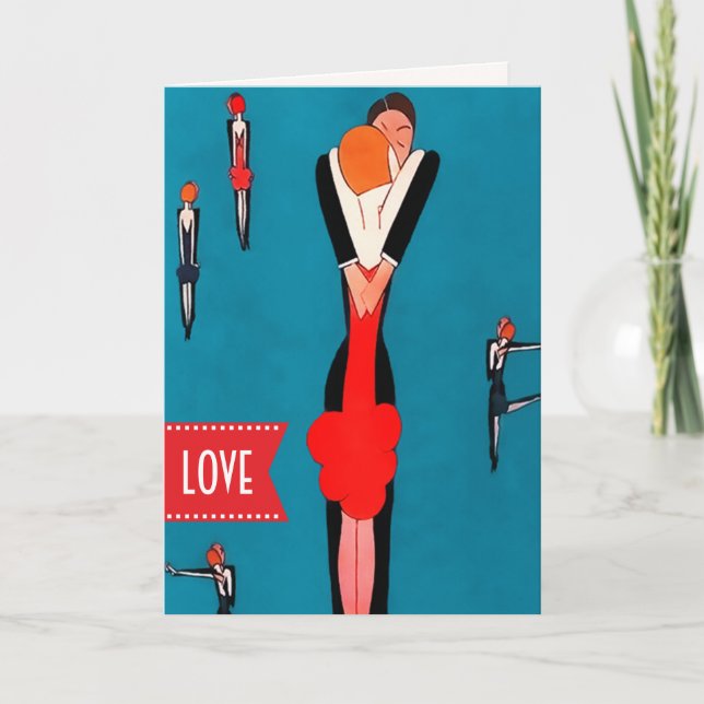 Tarjeta Festiva Feliz Día de San Valentín Art Deco (Anverso)