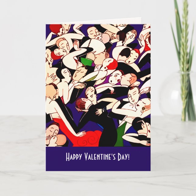 Tarjeta Festiva Feliz Día de San Valentín Art Deco (Anverso)