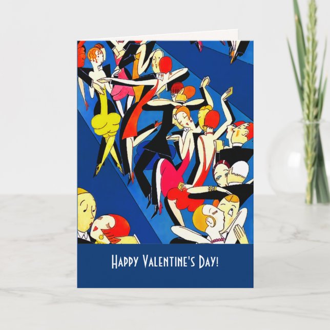 Tarjeta Festiva Feliz Día de San Valentín Art Deco (Anverso)
