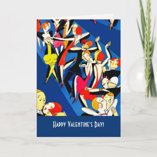 Tarjeta Festiva Feliz Día de San Valentín Art Deco