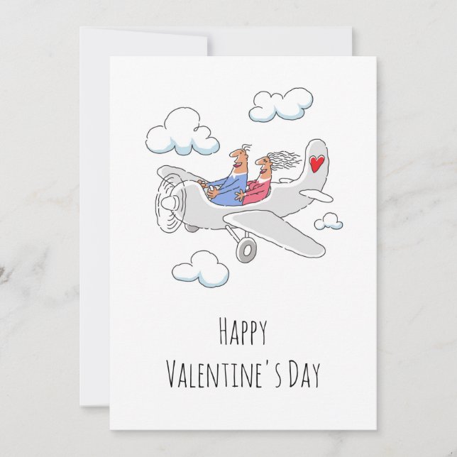 Tarjeta Festiva Feliz Día de San Valentín avión de los amantes del (Anverso)