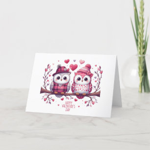 Tarjeta Festiva Feliz Día de San Valentín Búhos