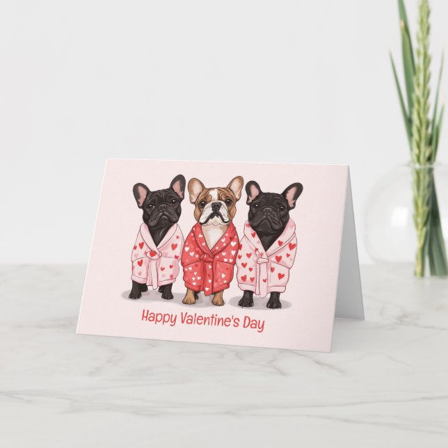 Tarjeta Festiva Feliz Día de San Valentín Bulldog francés (Anverso)