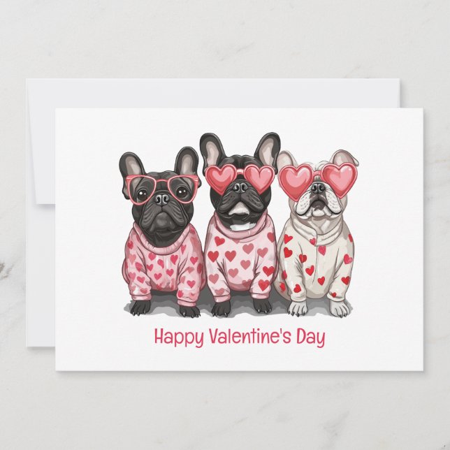 Tarjeta Festiva Feliz Día de San Valentín Bulldog francés (Anverso)