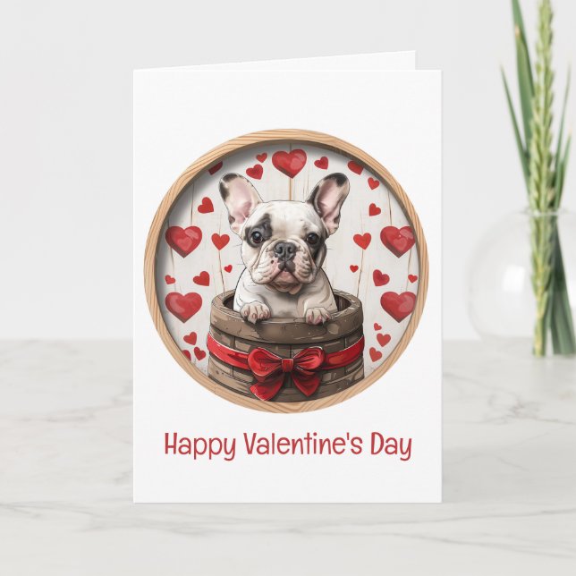 Tarjeta Festiva Feliz Día de San Valentín Bulldog francés (Anverso)