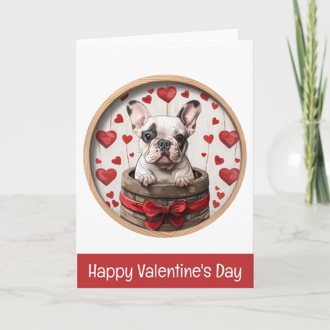 Tarjeta Festiva Feliz día de San Valentín Bulldog Francés (Anverso)