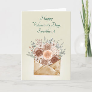 Tarjeta Festiva "Feliz Día de San Valentín, cariño" elegante flora