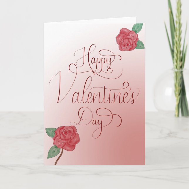 Tarjeta Festiva Feliz Día de San Valentín, carta de mano con Rosas (Anverso)
