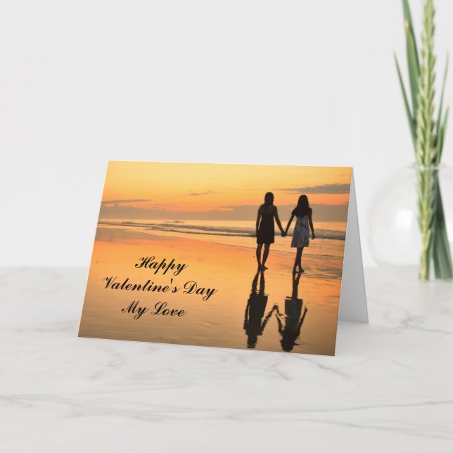 Tarjeta Festiva Feliz Día de San Valentín - Chicas con la mano (Anverso)