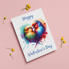 Tarjeta Festiva Feliz Día de San Valentín con adorables aves amoro