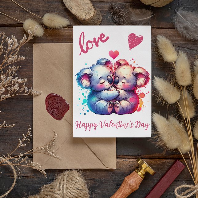 Tarjeta Festiva Feliz Día de San Valentín con adorables osos de Ko (Subido por el creador)