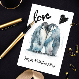 Tarjeta Festiva Feliz Día de San Valentín con amor a los pingüinos