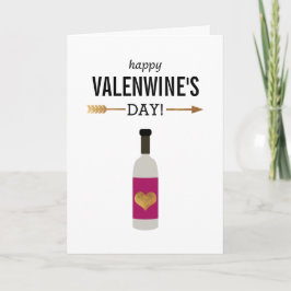Tarjeta Festiva Feliz Día de San Valentín con botella de vino