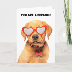 Tarjeta Festiva Feliz Día de San Valentín con cachorro en gafas de