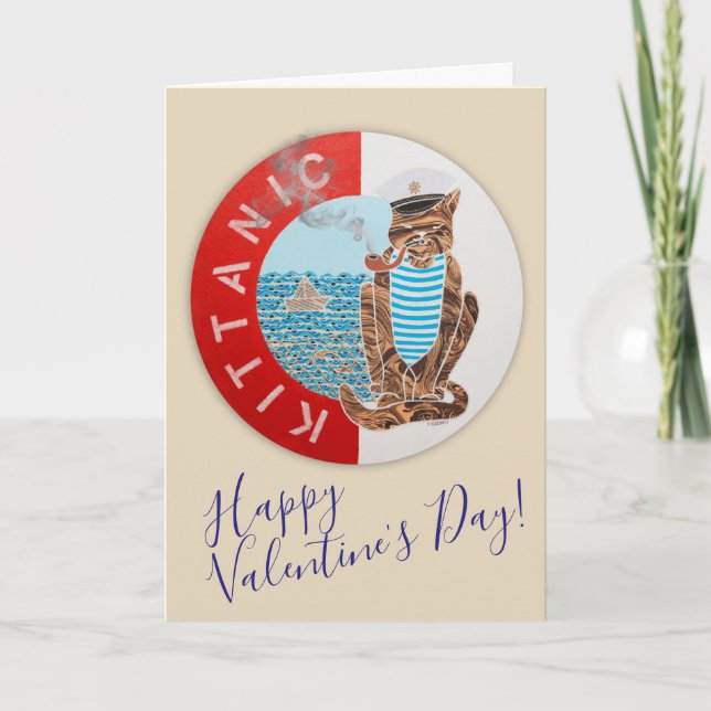 Tarjeta Festiva Feliz Día de San Valentín con Capitán Gato (Anverso)
