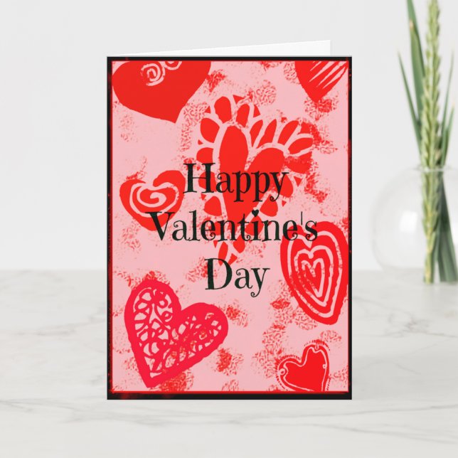 Tarjeta Festiva Feliz Día de San Valentín con corazones (Anverso)