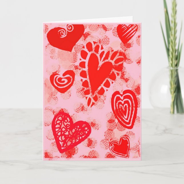 Tarjeta Festiva Feliz Día de San Valentín con corazones (Anverso)